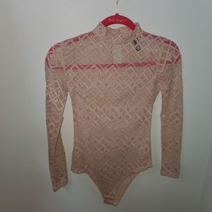 Sheer Lace Mesh Bodysuit High Neck